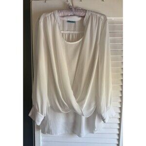 Double Click Women’s White Drapey Long Sleeve Sheer Blouse XL Ballet Classic